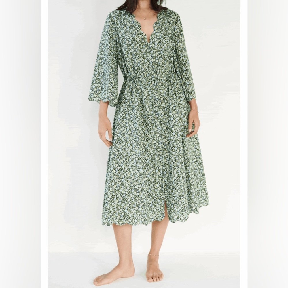 NWT Marysia River Floral Maxi Dress scallop green meadow print cover up M